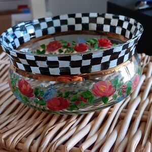 Mackenzie Childs Circus Glass Pink Rose Pattern Small Bowl Vintage/Retired